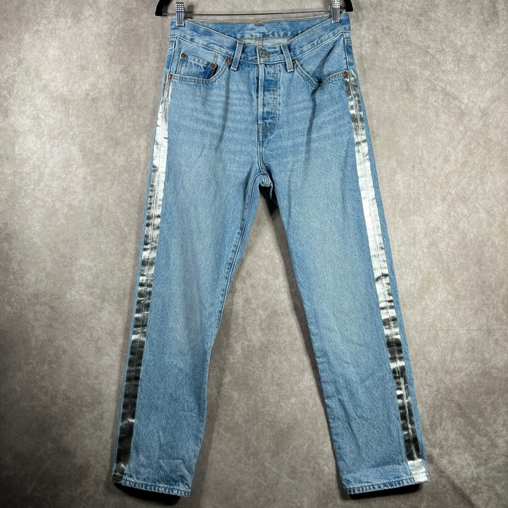 Levi's 501 Shine Theory Jeans Womens Size 28 Blue‎ Denim Straight Leg Button Fly
